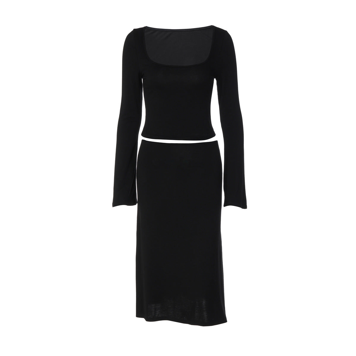 Women Clothing Summer U Neck Long Sleeved Top Slim Fit
