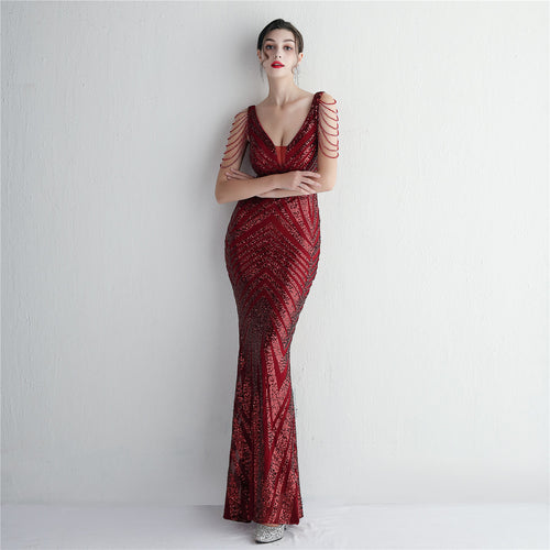 Positioning Floral Beading Party Dress Long Banquet Slim Fit Evening Dress Elegant Long