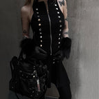Women's Dark Buckle Stand-Collar Sleeveless Top