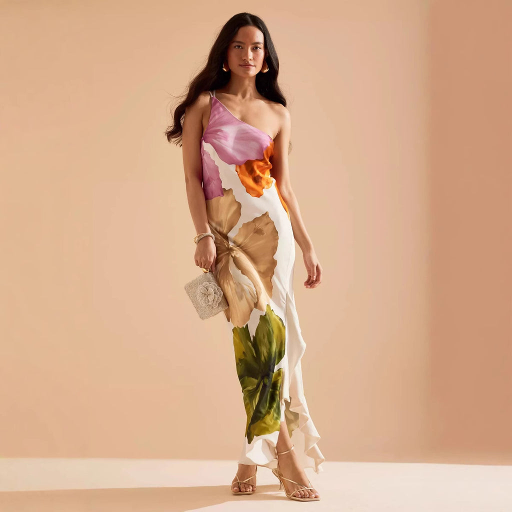 Women's One-Shoulder Printed Dress