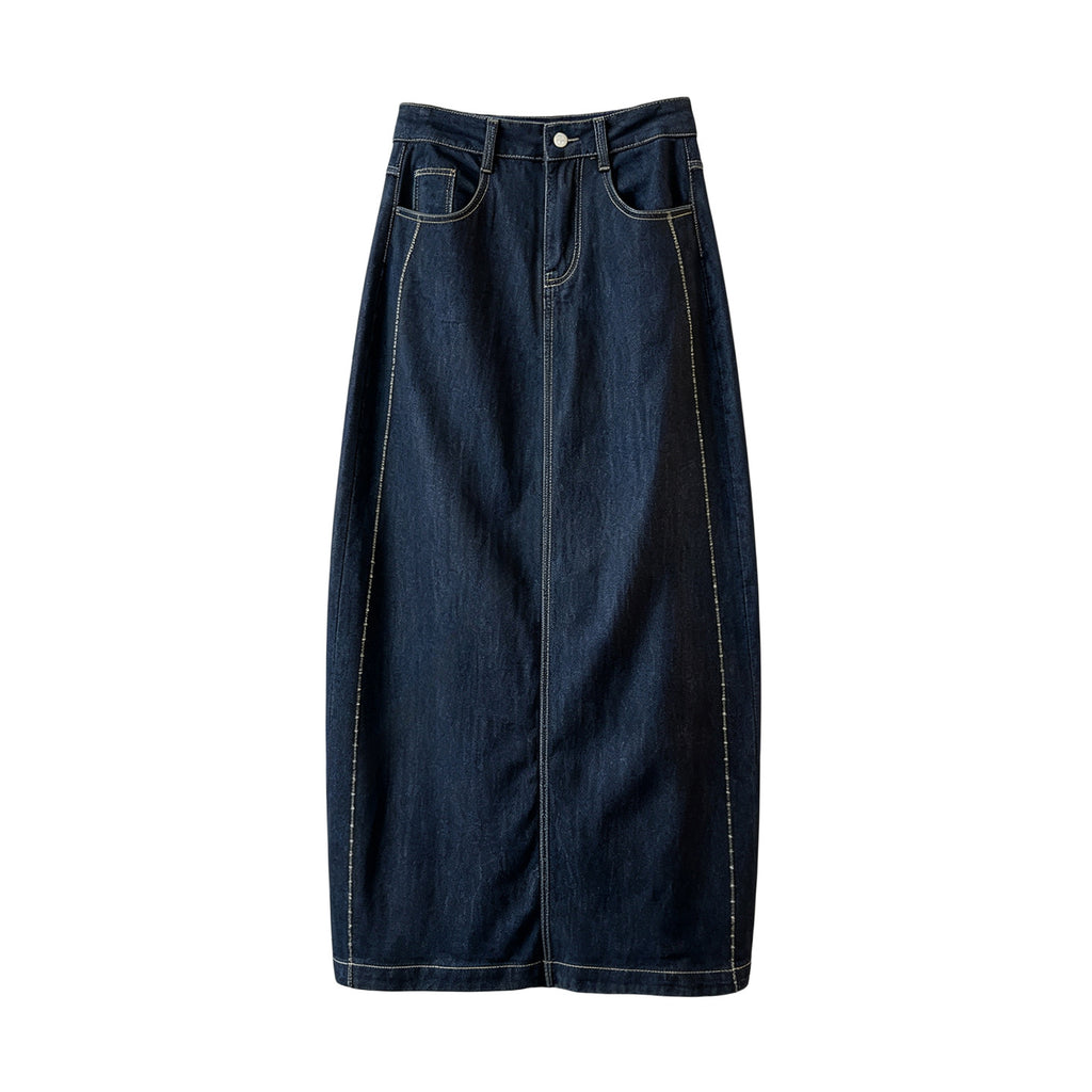 Tall Back Slit Denim Skirt Women Autumn Washed Cover Slim