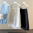 Graceful Satin Skirt Women Summer Mesh Stitching HW