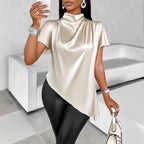 Women's Satin Batwing Sleeve Asymmetric Top