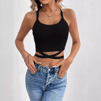 's High End Lace Up Cropped Rib Vest Top
