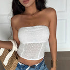 's Jacquard Off Neck Tube Top Thin Slightly See Through Zipper