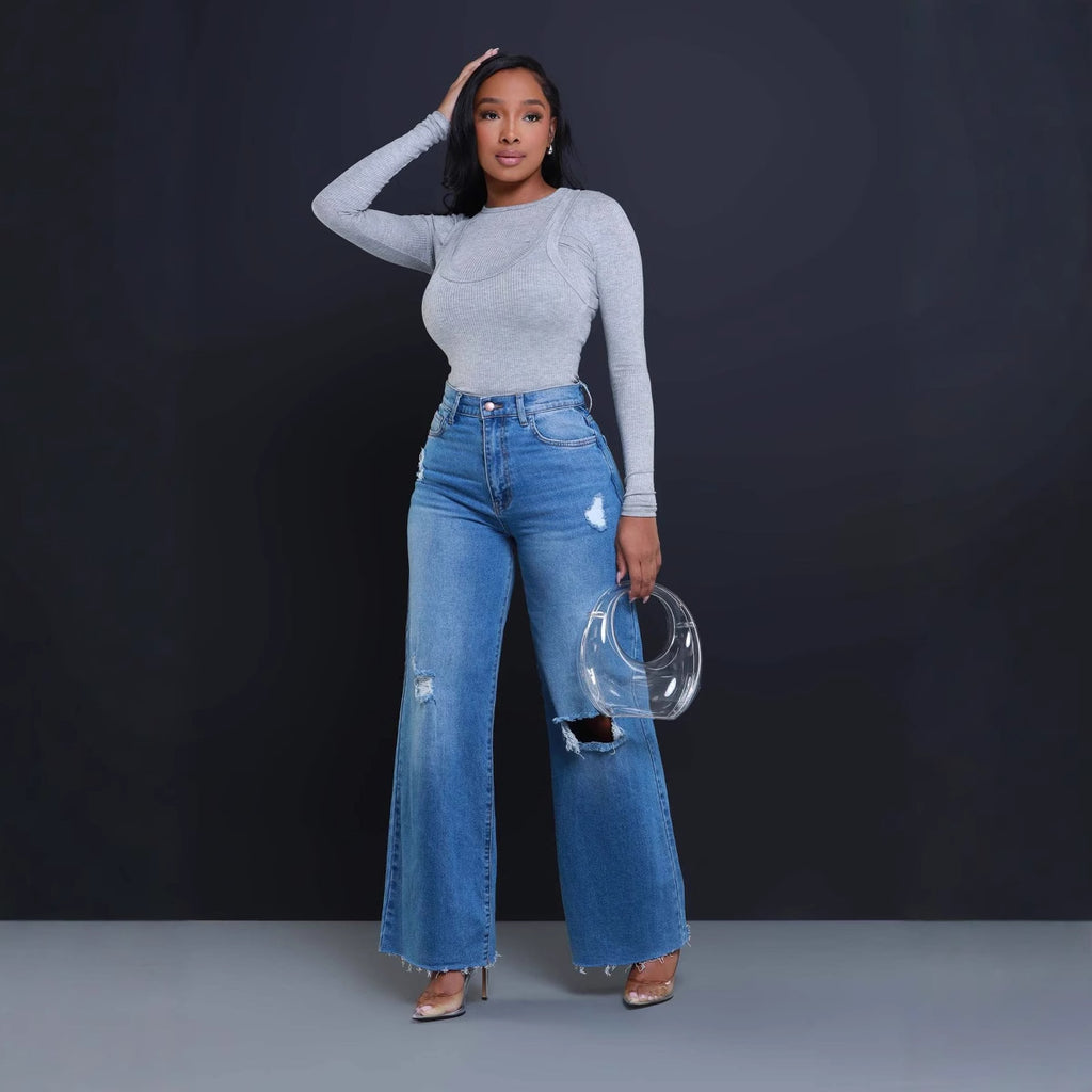 Women High Waist Loose Straight Leg Wide Leg Pants