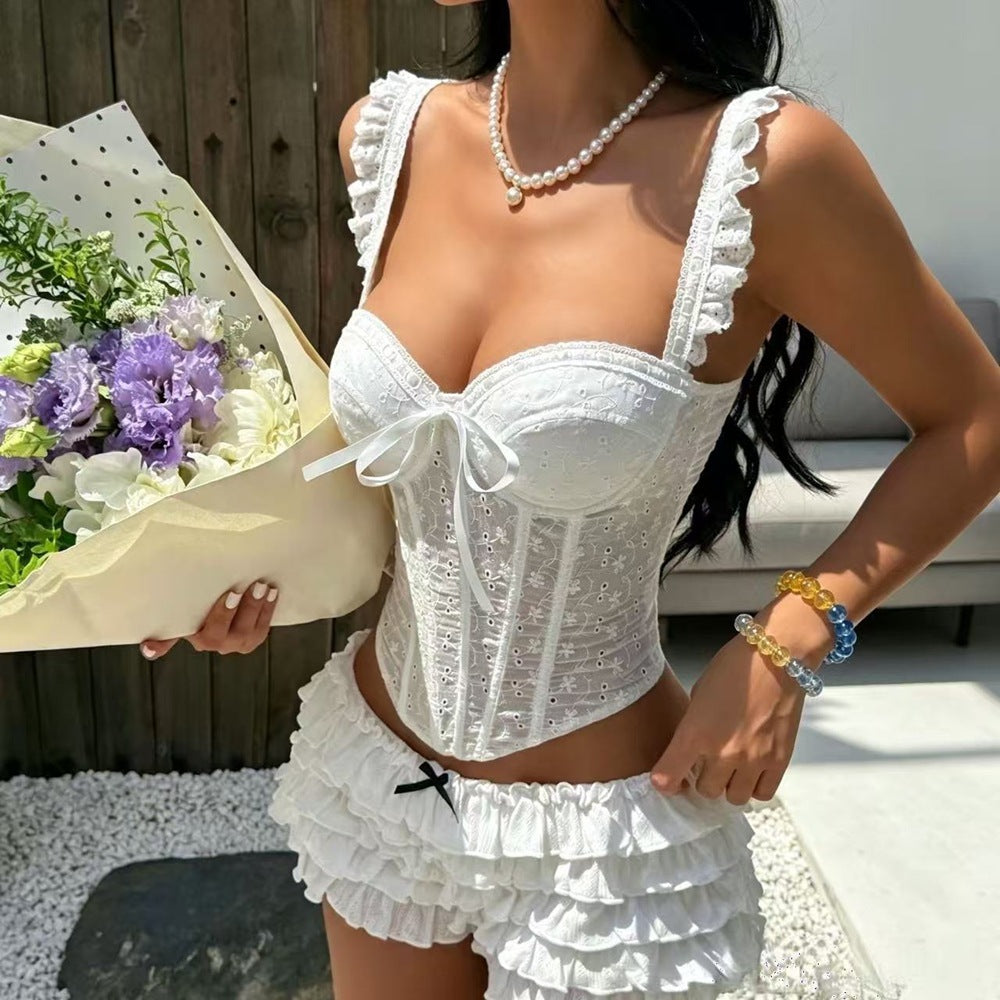 Women's White Embroidered Corset Top