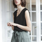 Women's Pure Linen V-Neck Sleeveless Top