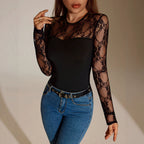 Women Clothing Lace Knitted Top Mesh Hollow Out CO Slim Fit