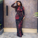 Charm Women Printed Wear Color Matching Hip Dress Stand up Collar
