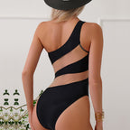 Shoulder Solid One-piece Swimwear