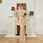 Women's High End Long Sequined Long Sleeve Round Neck Cocktail Dress