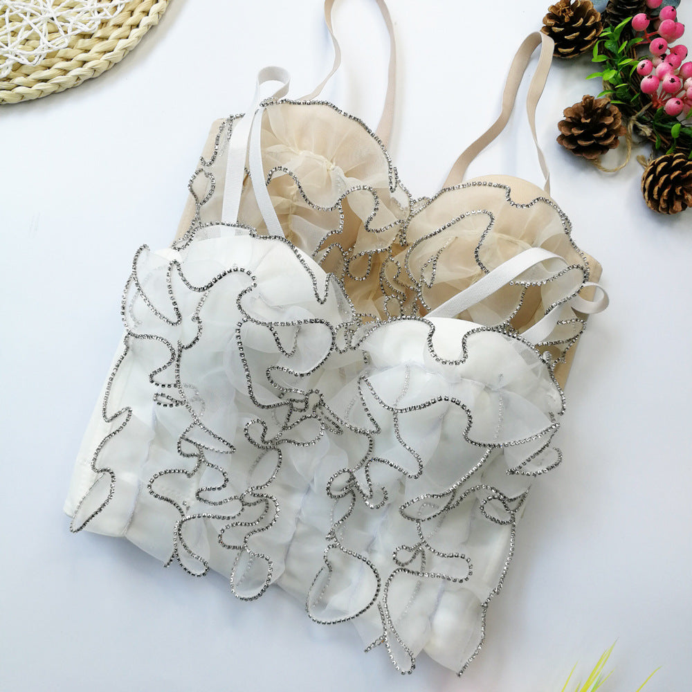 's Diamond Embedded Wave Lace Sling With Steel Ring Boning