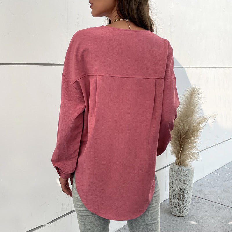 Women's Spring Women Clothing Long Sleeve Solid Color Shirt Casual Women