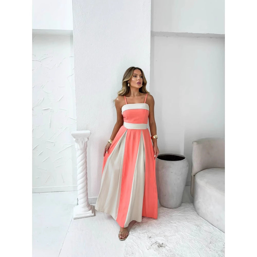 Women's Color Contrast High Waist Sling Top