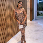 Tiger-Print Mesh Maxi Dress