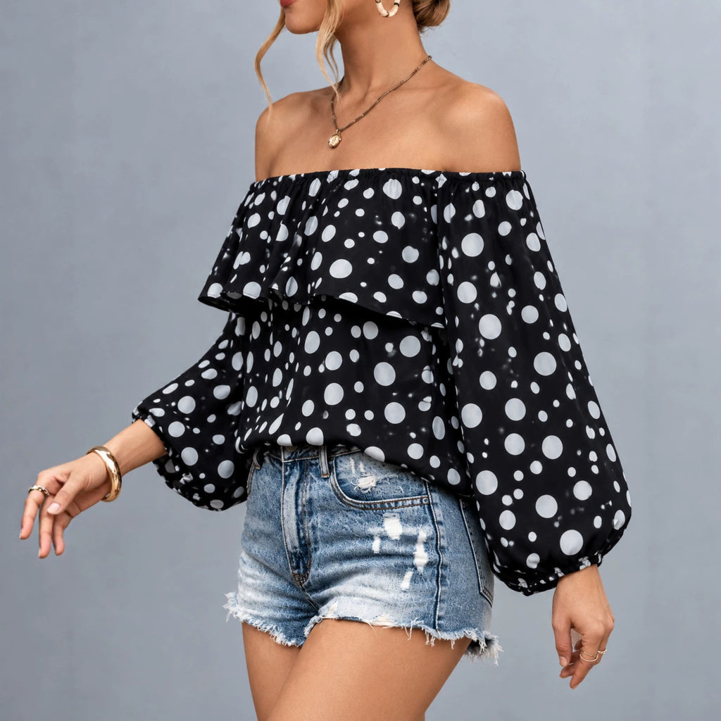 Women's Polka-Dot Off-Shoulder Puff-Sleeve Top