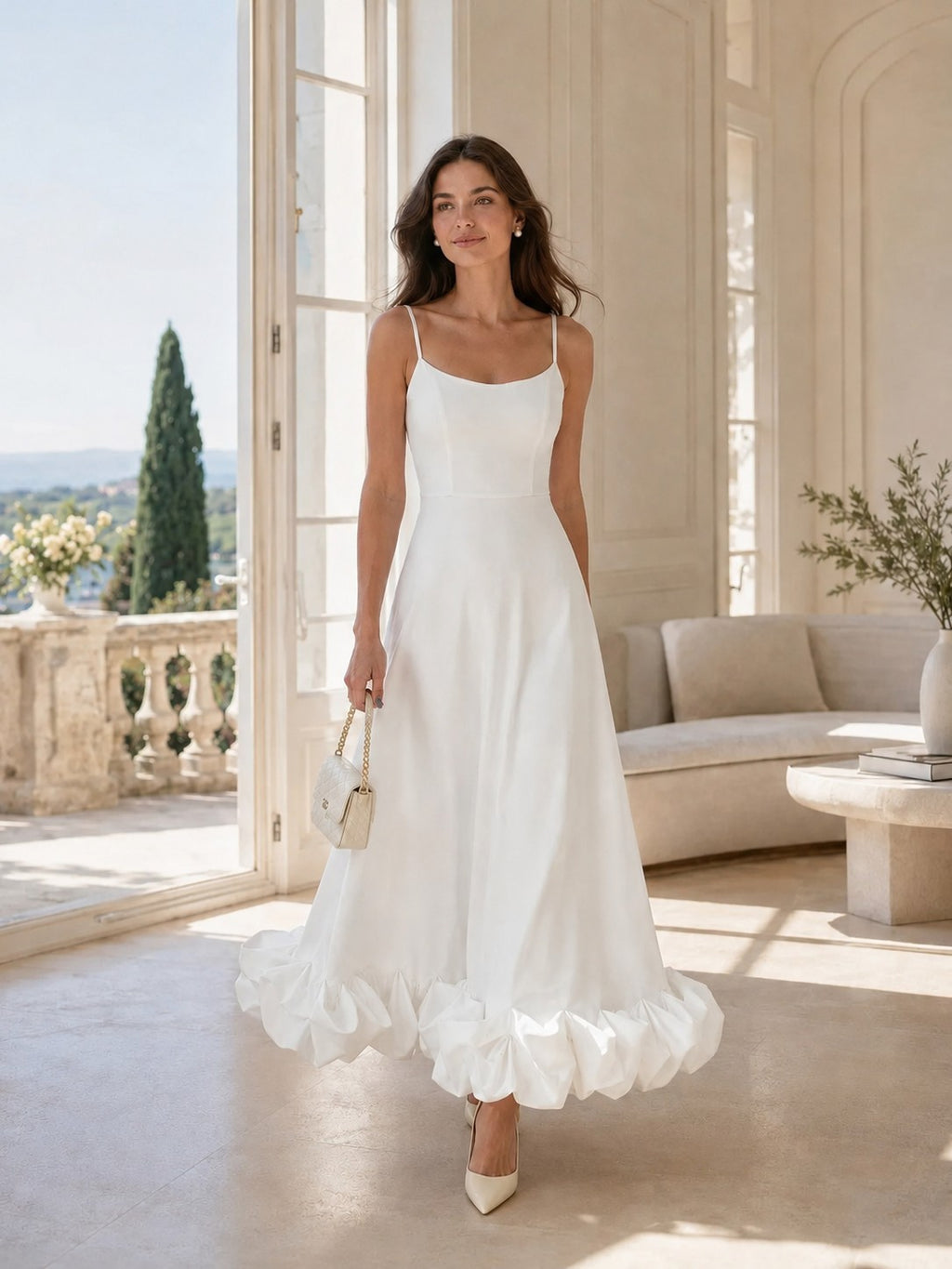 Women's French Elegant Cami Dress Ruffled Hem Elegant Lady Slimming Dress