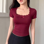 Women's Lace Bow Short-Sleeve T-Shirt