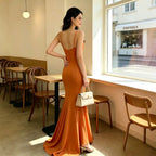 Women's Backless V-Neck Fishtail Maxi Dress