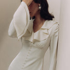Ruffled V-Neck Bell-Sleeve Dress