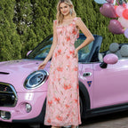Women's V-Neck Floral Ruffle Backless Cami Maxi Dress