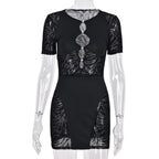 Summer Sexy Hollow Out Cutout See-through Short Sleeve Dress for Women