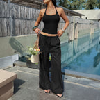 Women Clothing Summer Halterneck Vest Track Pants Set