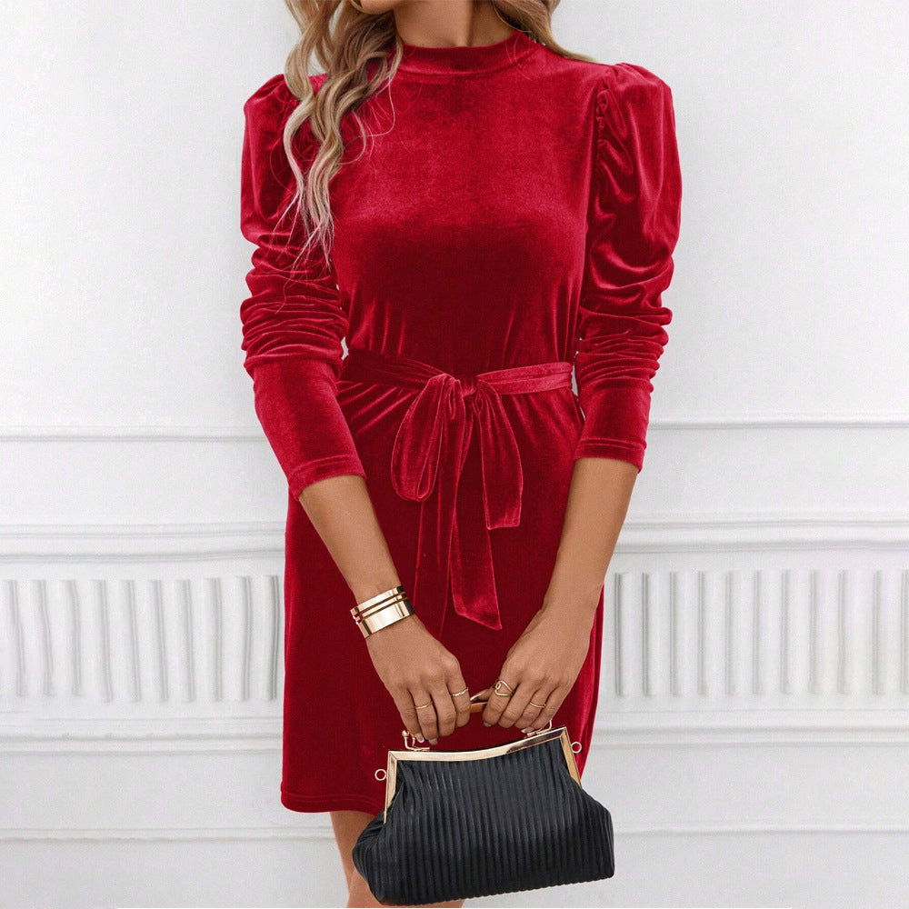 Women’s Velvet Lace-Up Waist Mini Dress