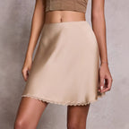 Satin High Waist Elastic Lace A Line Skirt