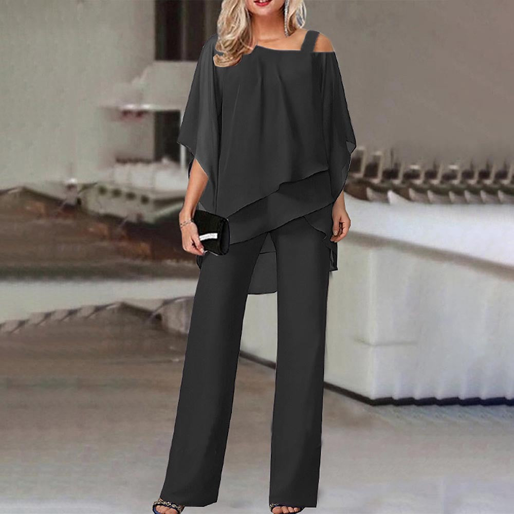 Solid Color Loose Casual Sleeve Irregular Asymmetric Suit Set