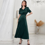 Women's V-Neck Short-Sleeve A-Line Maxi Dress