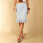 Summer Dot Mesh Fishtail Skirt Retro Ruffled Waist Tight
