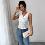 Lace V-Neck Sleeveless Fitted Top