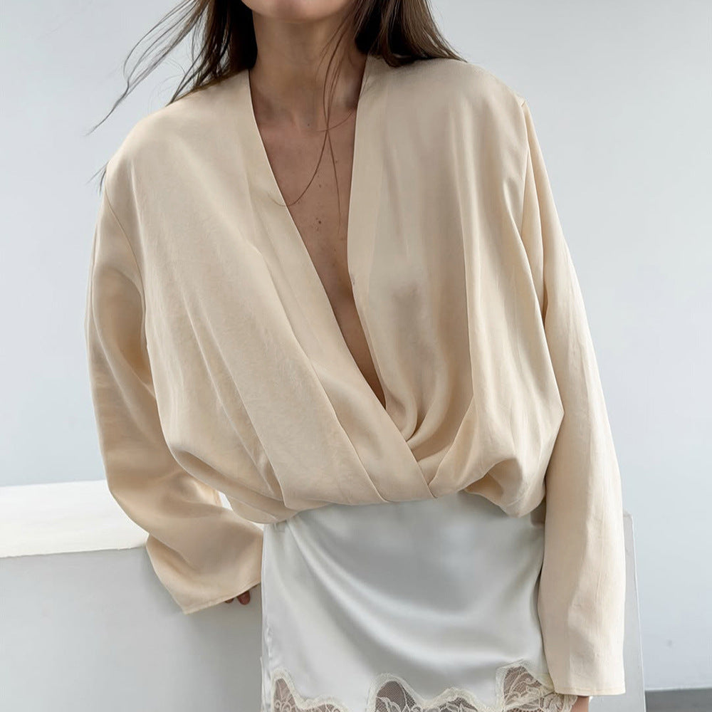 Women's White Relaxed V-Neck Blouse