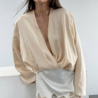 Women's White Relaxed V-Neck Blouse