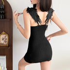 Women's Feather-Trim Spaghetti-Strap Bodycon Dress