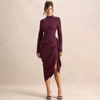 Autumn Winter Elegant Solid Color Waist Tight Irregular Asymmetric Oblique