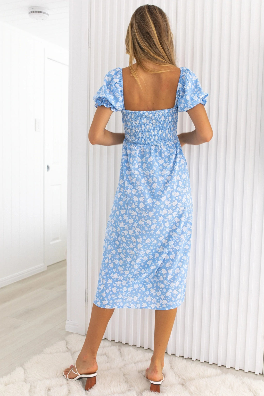 Women's Spring Summer Square Collar Floral Tight Waist Split Dress For Women