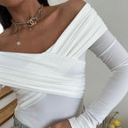 Off Shoulder Pleated High Waist Jumpsuit