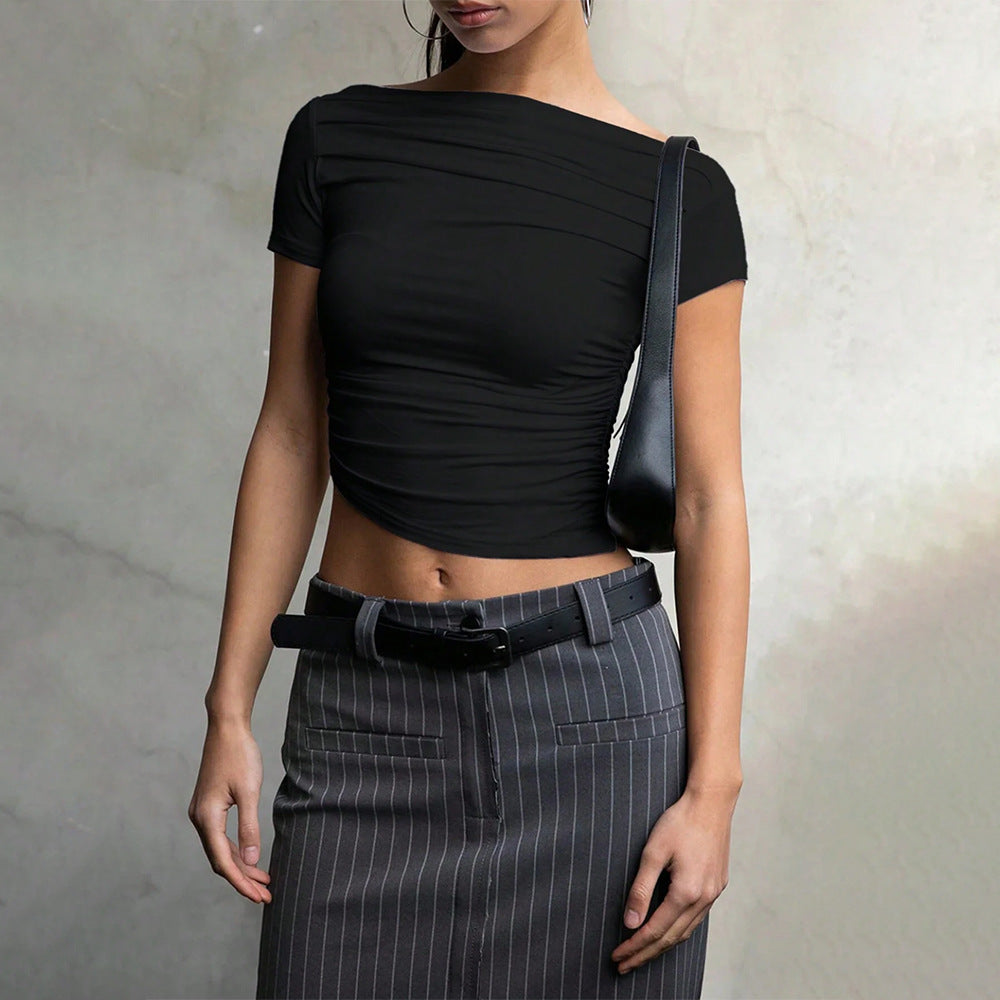 Women's Asymmetric Ruched One-Shoulder Crop Top