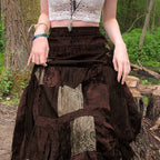 Women's Retro Big Swing Plaid Stitching Loose Velvet Over The Skirt