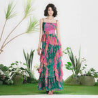 Women's Floral Print Pleated Maxi Dress