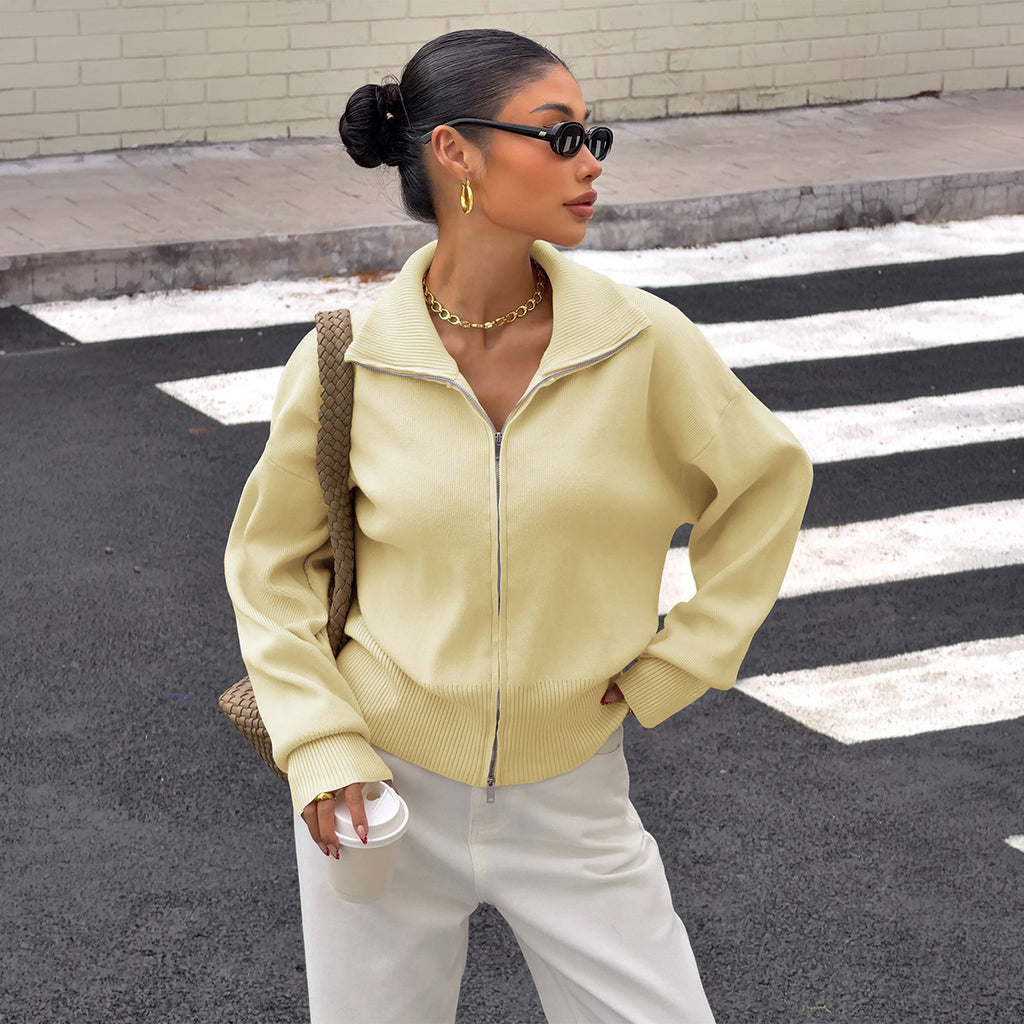 Women's Autumn Winter Elegant Long-Sleeve Woolen Coat Sweater