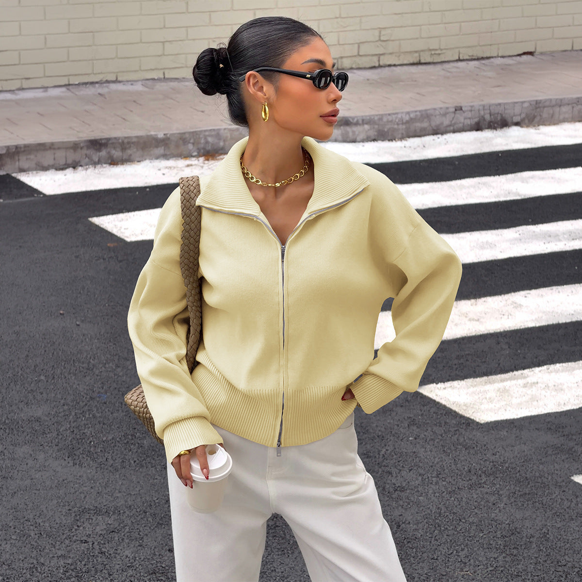 Women's Autumn Winter Elegant Long-Sleeve Woolen Coat Sweater