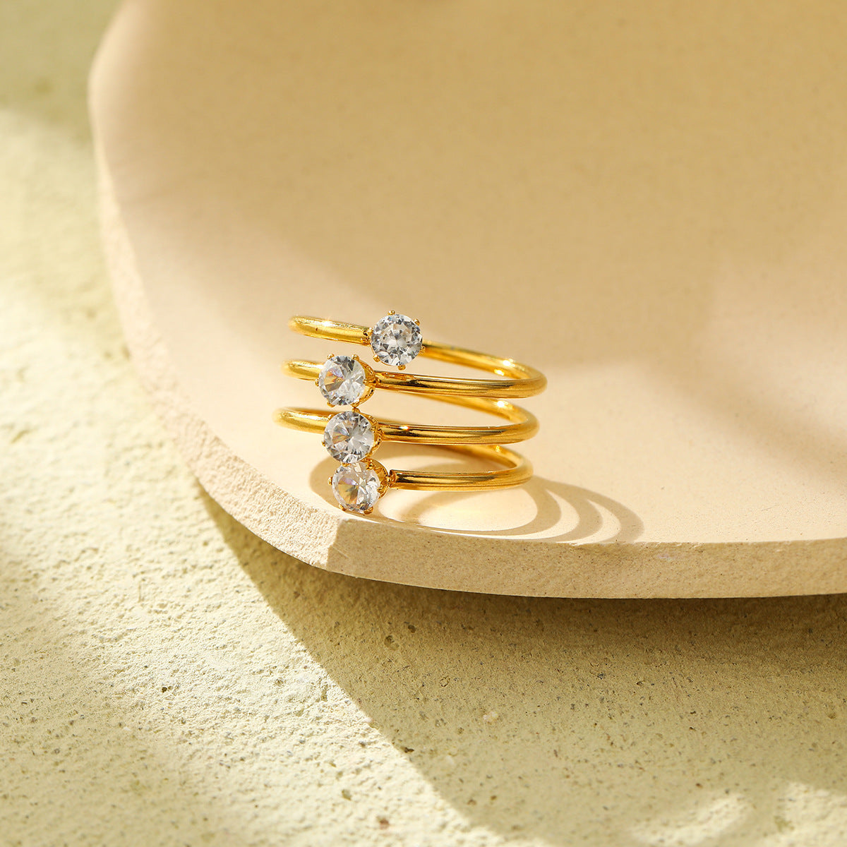 Women's Three Layer Zircon Ring