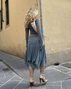 Women's Summer Slim Irregular Asymmetric Mesh Pleated Skirt
