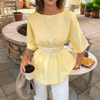 Women Clothing Summer Travel Holiday Lace up Short Sleeve Shirt Top