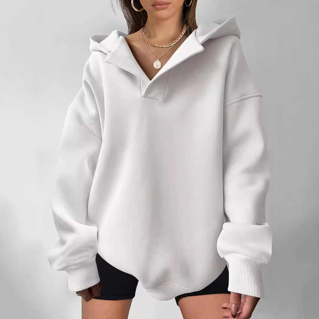 Women's Fall Winter Ladies Sweatshirt Solid Color Long Sleeve Hooded Solid Color Loose Sweater Women Top