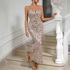 Sequin V-Neck Backless Cami Midi Dress